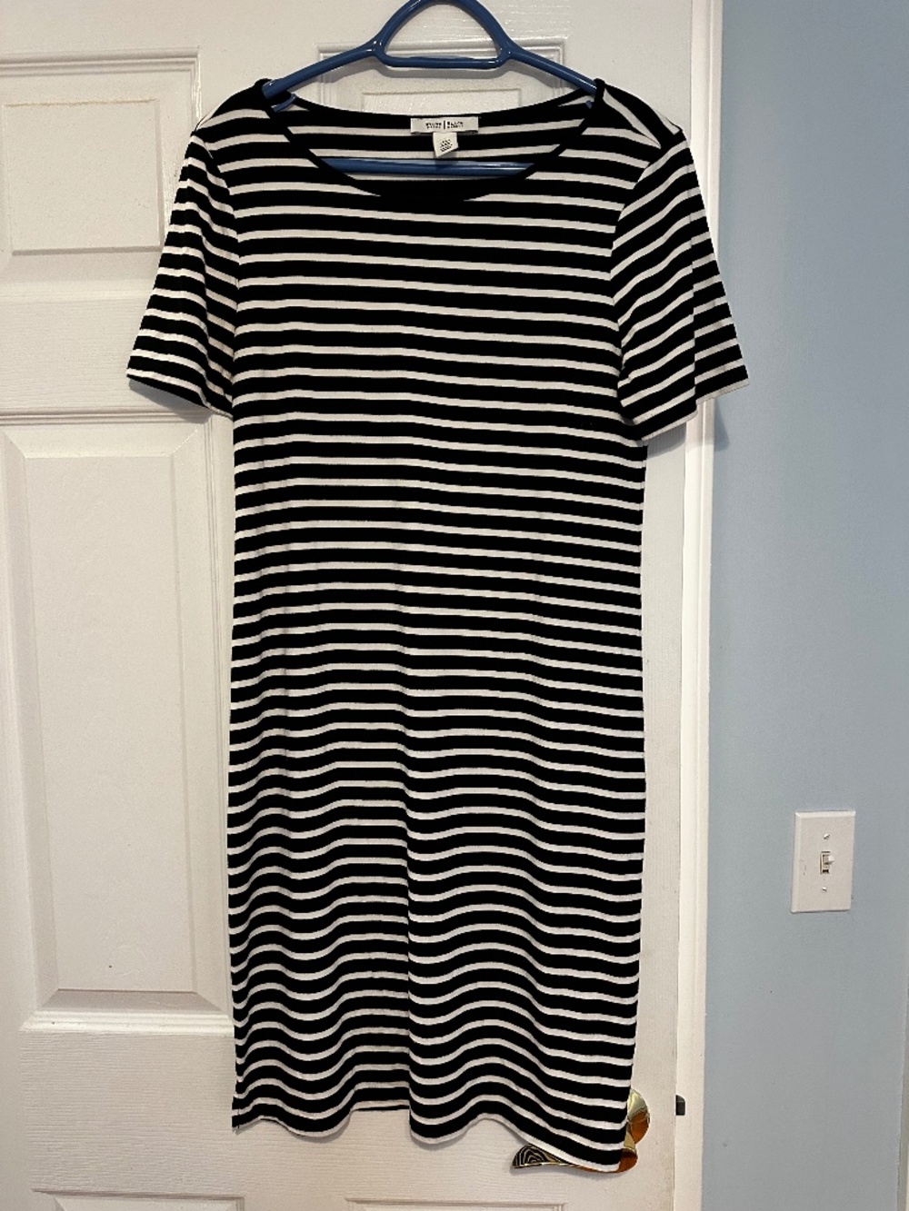 Black and White Striped T-Shirt Dress - Size S
